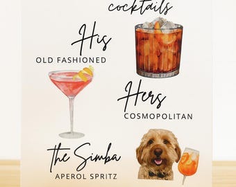 Custom Acrylic Signature Cocktail Sign | Pet Option Wedding Bar Menu