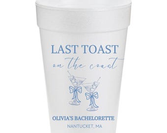 Personalized Bachelorette Party Cups | Last Toast on the Coast, Set of 10