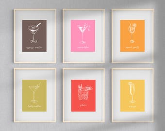Colorful Cocktail Art Prints Set | Home Bar Decor (Digital Download)
