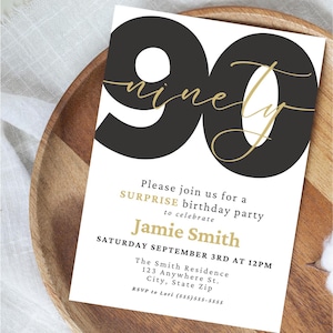 90th Surprise Birthday Party Invitation Template | Editable Digital Invite | Instant Download | Milestone Celebration | Printable Invitation