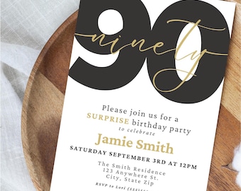 90th Surprise Birthday Party Invitation Template | Editable Digital Invite | Instant Download | Milestone Celebration | Printable Invitation