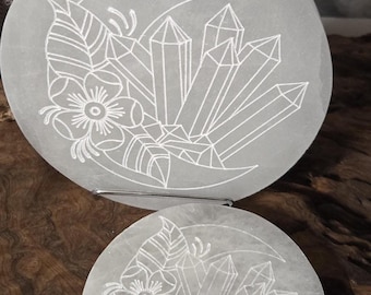Selenite Crescent Moon Charging Plate: Crystal Cleansing Altar Decor