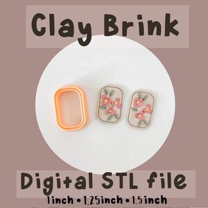 Puede incluir: Tres archivos STL digitales para impresión 3D, que muestran un rectángulo con un diseño floral. Los tamaños son 2,5 cm, 3,175 cm y 3,81 cm. Los archivos son para crear pendientes de arcilla u otras manualidades.