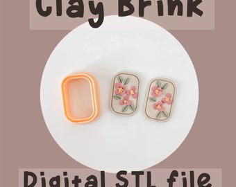 May include: Three digital STL files for 3D printing, featuring a rectangle with a floral design. The sizes are 1 inch, 1.25 inches, and 1.5 inches. The files are for creating clay earrings or other crafts.