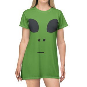 Alien Kostüm T-Shirt Kleid, lustige Außerirdische Augen Frauen Kleid, Halloween Outfit, Einzigartige Alien Bekleidung, Sci-Fi Kostüm, Alien Liebhaber,