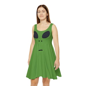 Außerirdische Augen Skater Kleid, Alien Kostüm Halloween Outfit, Sci-Fi Liebhaber Bekleidung, Einzigartiges Alien Kleid, Alien Kostüm für Frauen, Alien