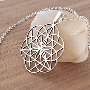 Flower of Life Sterling Silver Necklace | 925 Sterling Silver | Sacred Geometry | Spiritual Yoga Meditation Jewellery | Minimalist Zen Gift