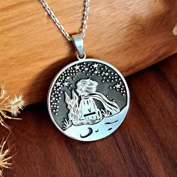 Collier Petit Prince | Argent sterling 925 | Le Petit Prince | Pendentif Petit Prince et Renard