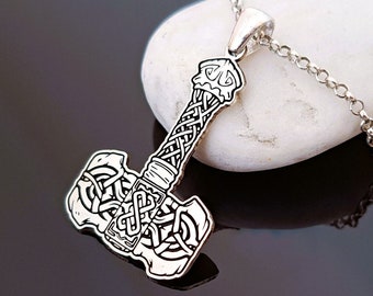 Thor's Hammer Sterling Silver Necklace | Viking Mjolnir Pendant