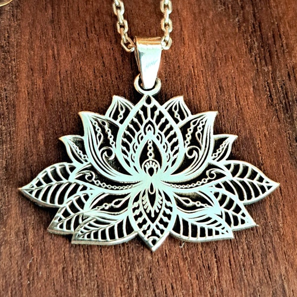 Lotus Flower Necklace | 925 Sterling Silver | Mandala Pendant | Yoga