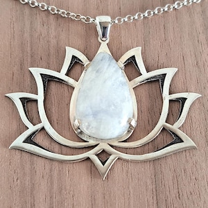 Moonstone Lotus Flower Necklace - 925 Sterling Silver - Yoga Jewelry - Spiritual Zen Pendant - Meditation Gift - Bohemian Gemstone Pendant