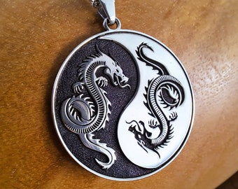 Yin Yang Drachen Halskette | 925 Sterling Silber | Yin Yang Anhänger