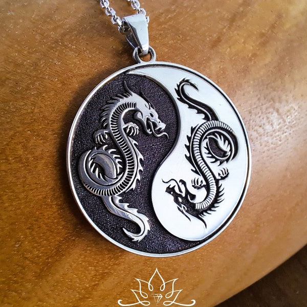 Yin Yang Dragons Necklace | 925 Sterling Silver | Yin Yang Pendant