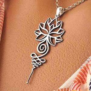 Lotus Unalome Necklace | 925 Sterling Silver | Spiritual Yoga Jewelry | Meditation Symbol | Zen Boho Gift