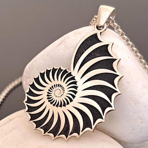 Nautilus Shell Necklace | 925 Sterling Silver | Fibonacci Spiral Snail Design | Nature Inspired Jewelry | Sacred Geometry Math Pendant