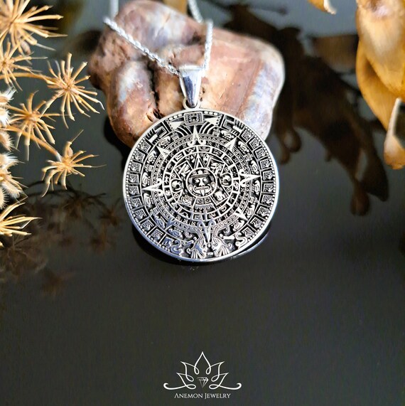 Aztec Calendar Necklace 925 Sterling Silver Mayan Calendar Pendant Aztec Sign Pendant - Etsy