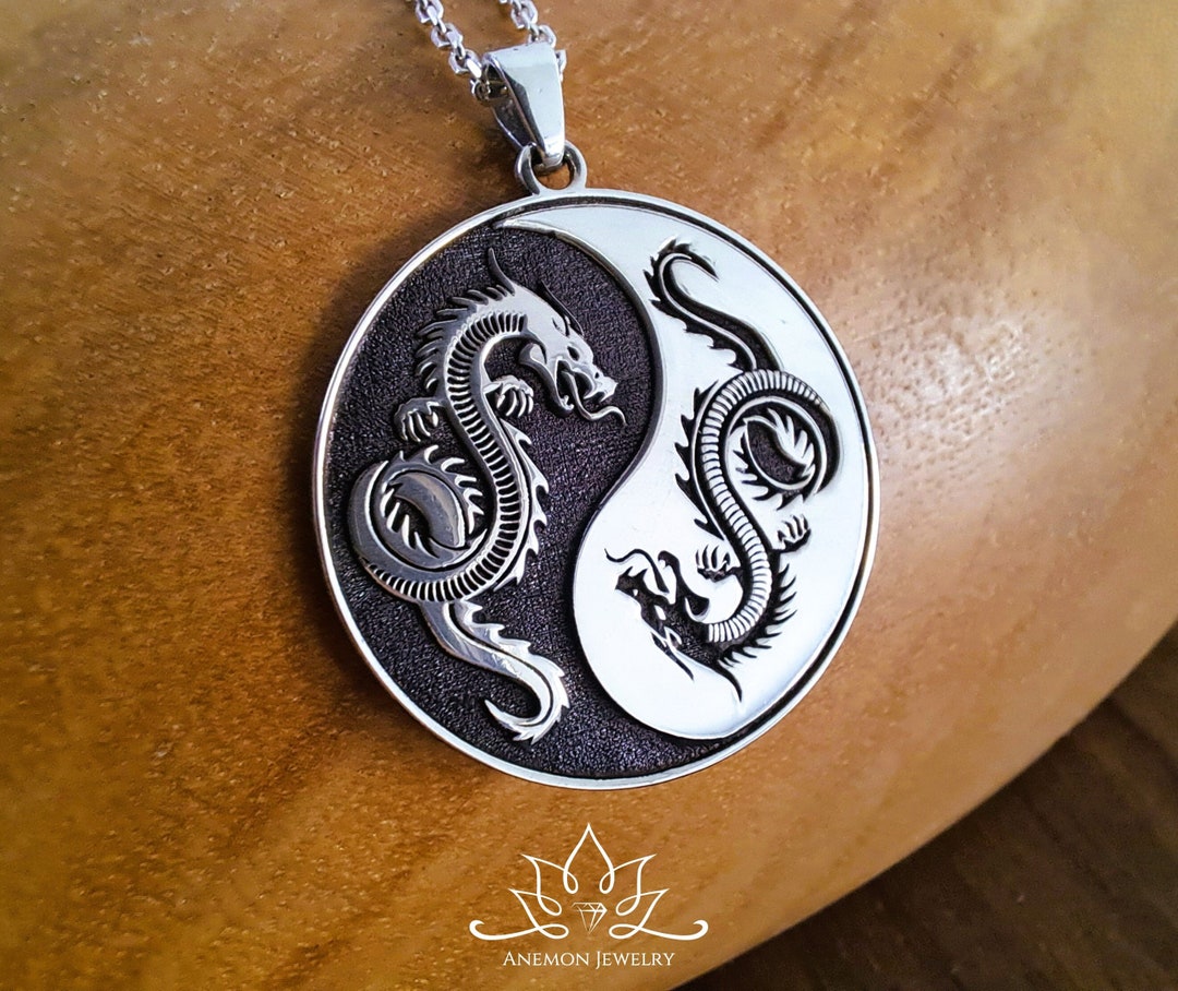 Yin Yang Dragons Necklace 925 Sterling Silver Yin Yang Pendant Etsy