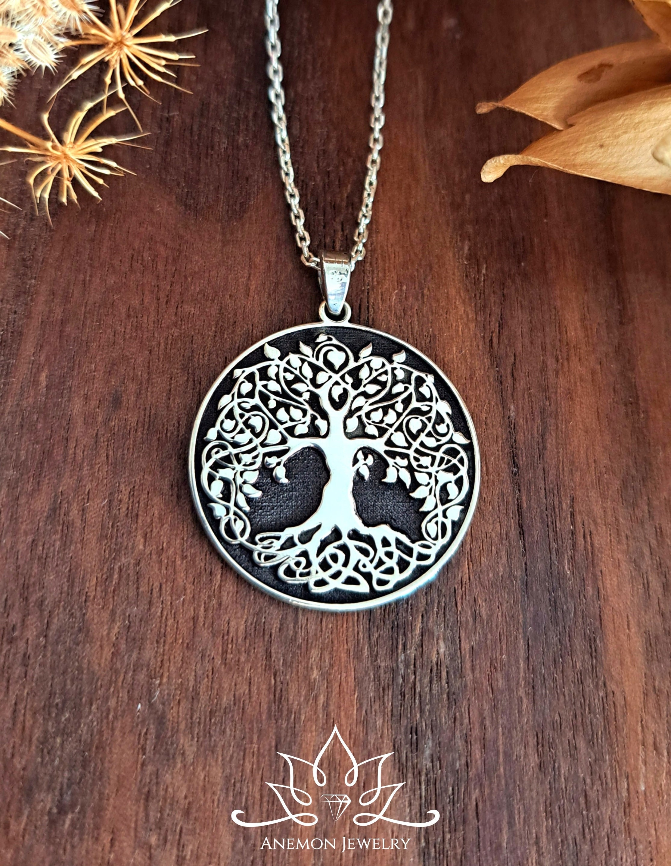 92.5 Sterling Silver Pendant Engraved Celtic Tree of Life