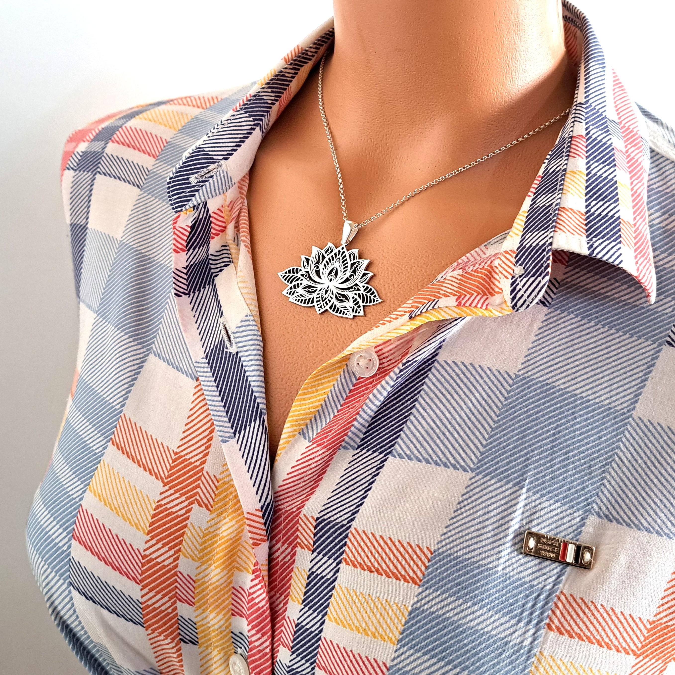Collana Yoga Fiore Di Loto In Argento 925 Con Pietra Di Luna - Ciondolo Regolabile 18+5 Cm, Regalo Per Donne, Mamma E Amiche