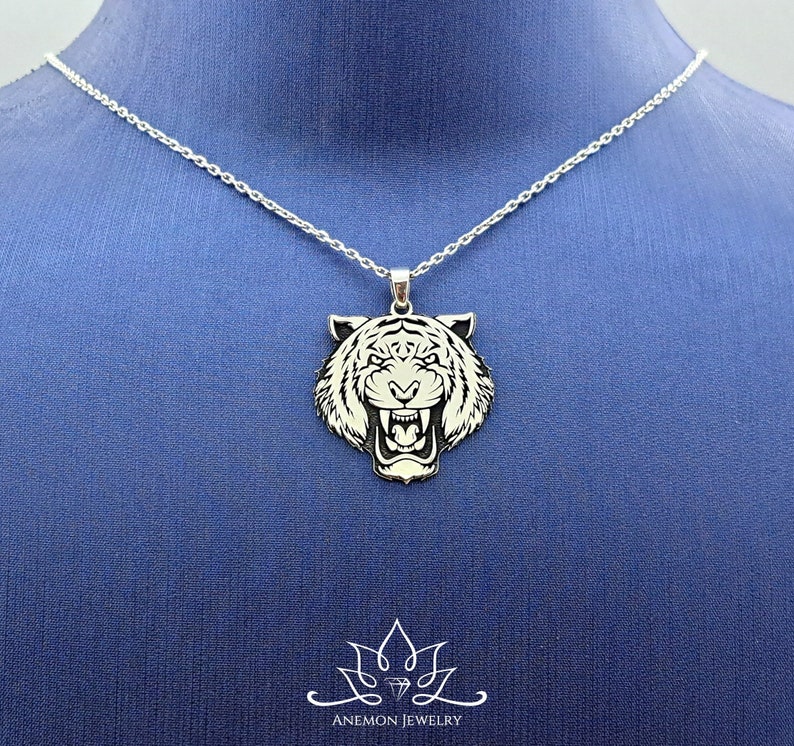 Tiger Necklace 925 Sterling Silver Tiger Head Pendant Etsy