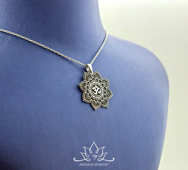 Om Necklace 925 Sterling Silver Mandala Pendant Yoga - Etsy