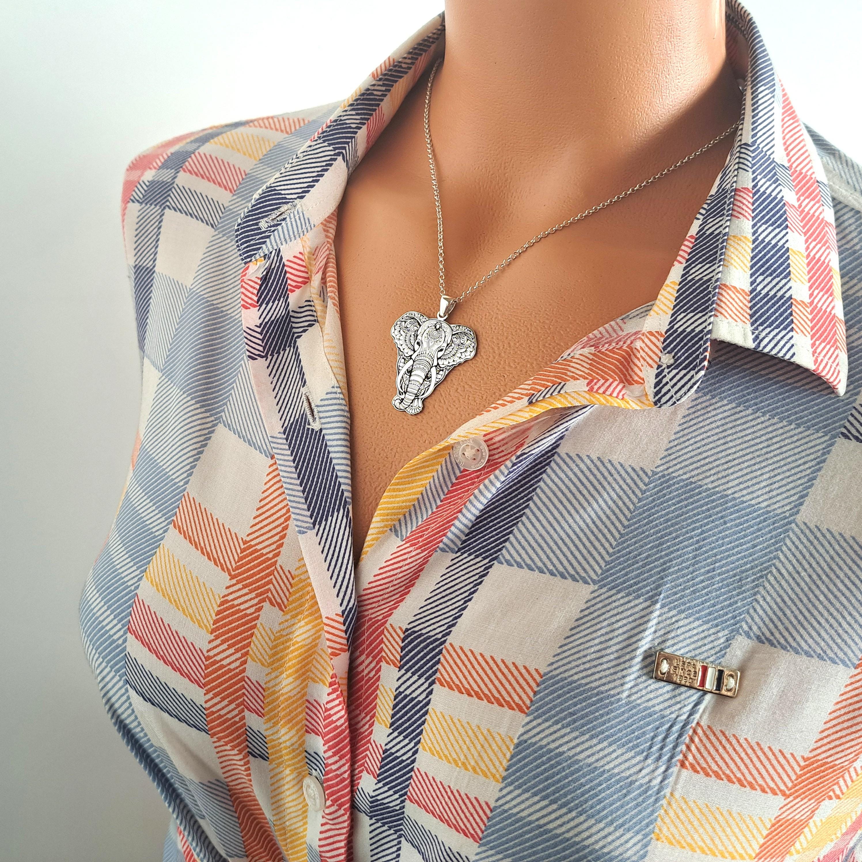 Collana Girocollo A Strati Con Luna Ed Elefante, Stile Bohémien, In Lega Color Argento, Regalo Per Donne E Ragazze - 2