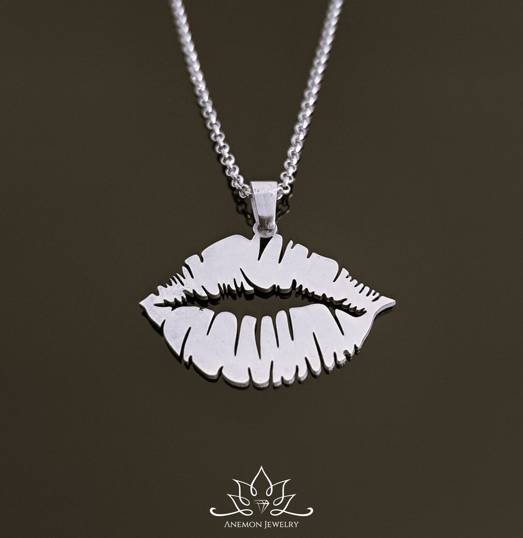 Lips Necklace 925 Sterling Silver Kiss Pendant Hot Lips Pendant Sexy