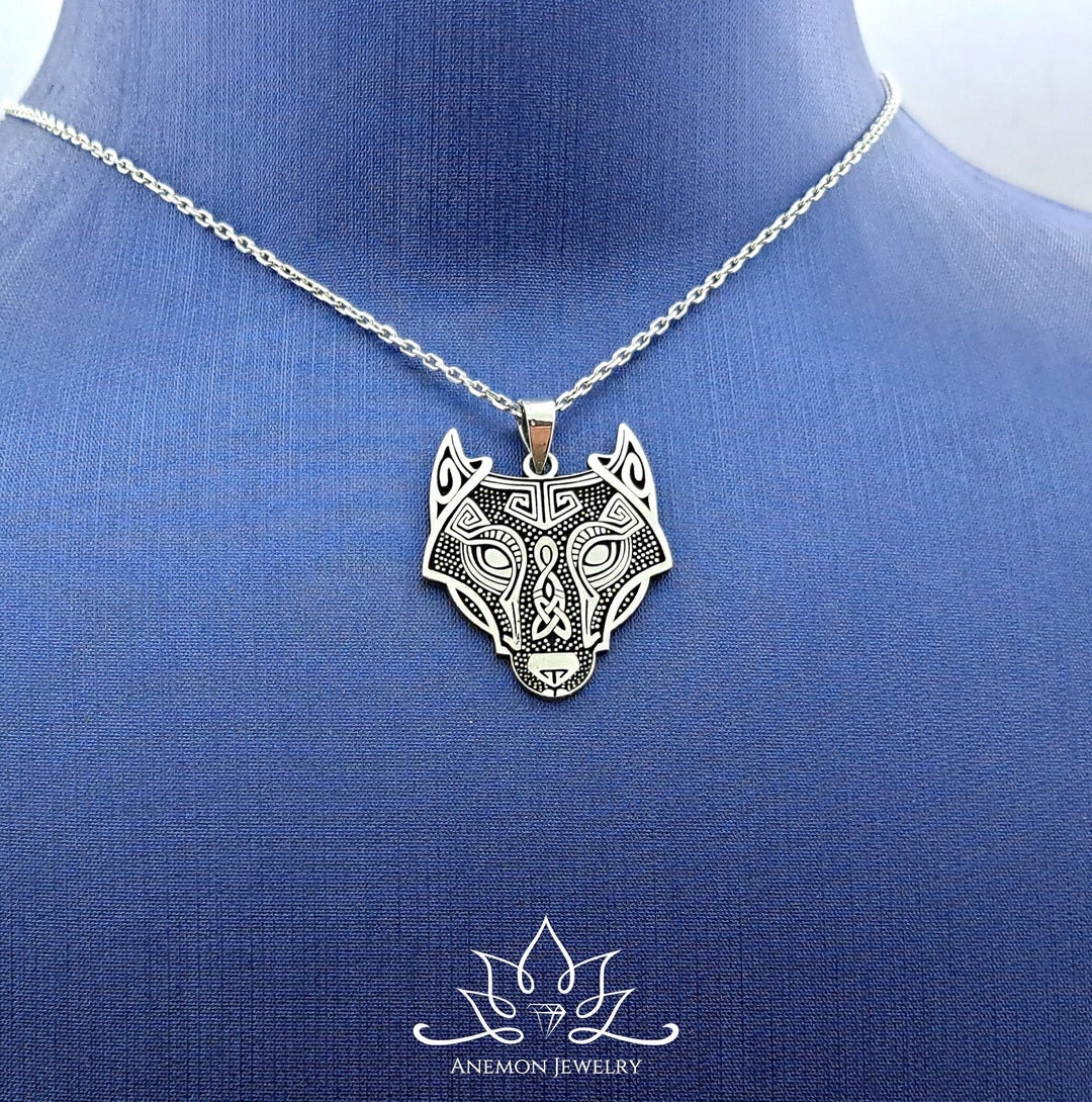 Viking Wolf Fenrir Necklace 925 Sterling Silver Viking Wolf Head