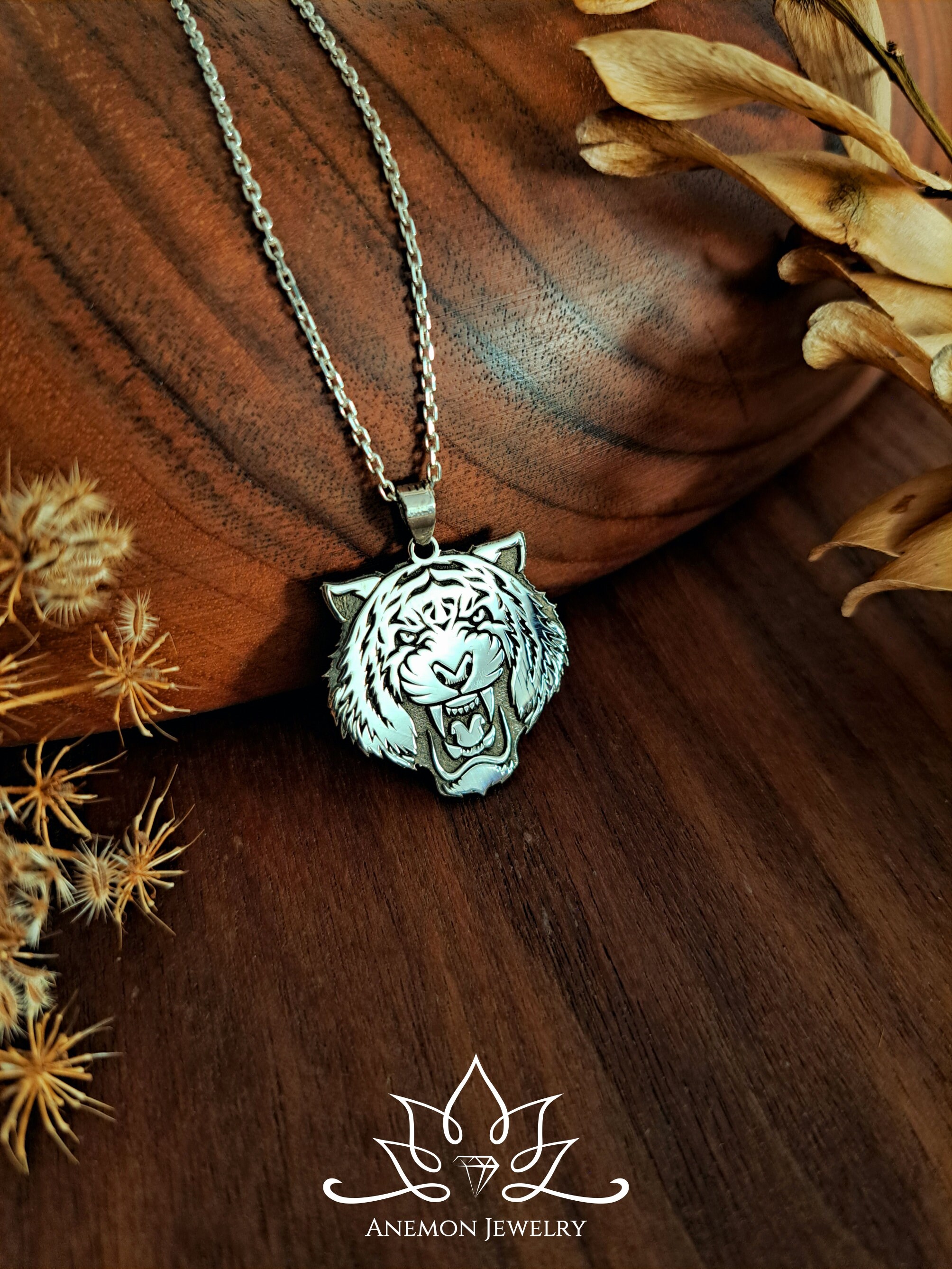 925 Sterling Silver Tiger & Tree Of Life Necklace - Adjustable 18"+2" Chain, Cute Tiger Pendant For Women