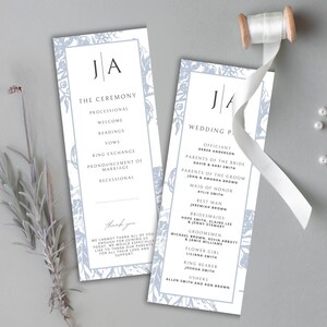 Minimalist Wedding Ceremony Programs, Wedding Timeline, Blue Floral Wedding Program Template, Modern Design, Editable Template, Digital, G20