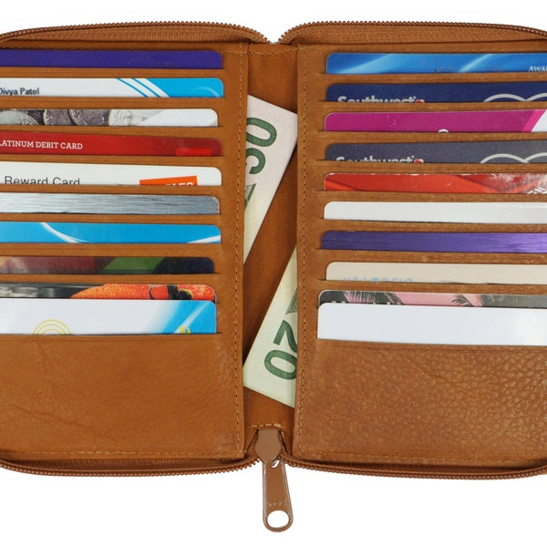 Texan Bull RFID Zippered Unisex Credit Card Wallet Card Holder Organizer for Womens and Men. Holds upto 20 cards. Personalized Gift for him
