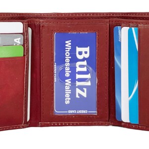 Billeteras de tres pliegues hechas a mano de cuero genuino con bloqueo RFID para hombres Billetera delgada con 9 ranuras para tarjetas de crédito y 1 ventana de identificación personalizada
