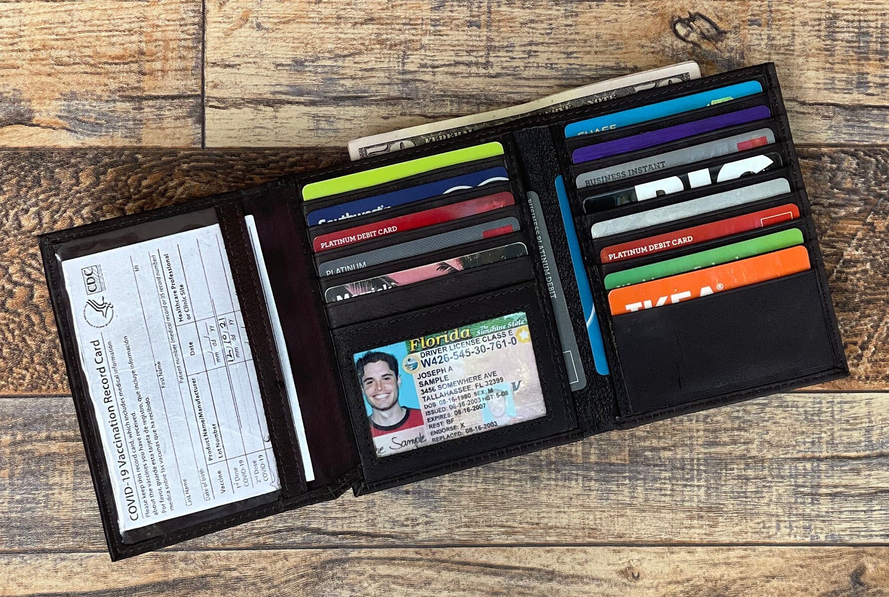 Leatherboss Genuine Leather Hipster Zipper Credit Card Holder Wallet - Brown Men's Bifold 2 thumbnail image
