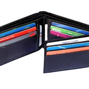 Billeteras plegables de cuero de vaca genuino hechas a mano con bloqueo RFID para hombres Billetera delgada con 9 ranuras para tarjetas de crédito y 1 ventana de identificación personalizada