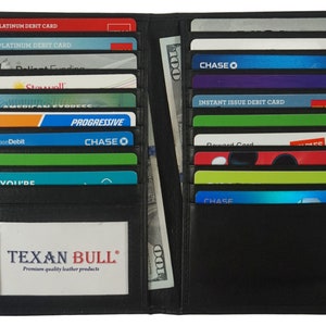 Texan Bull RFID Top Grain Cow Nappa Leather Credit Card Organizer Long Wallet, Holds Up To 20 Cards, 2 Side Cash Slots