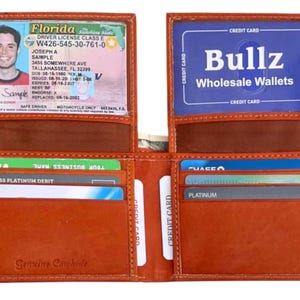 Carteras plegables de cuero de vaca genuino hechas a mano para hombres Cartera delgada con bloqueo RFID con 12 ranuras para tarjetas de crédito y 2 ventanas de identificación personalizadas