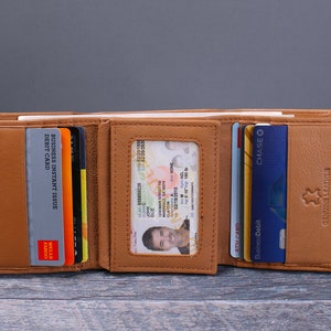 Cartera para hombre de tres pliegues suave de piel de vaca auténtica con RFID, regalo personalizado para él en Navidad, aniversario o cumpleaños