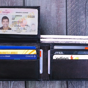 Cartera plegable de piel de napa de vaca delgada con 9 tarjetas, 1 ventana de identificación y 2 compartimentos para billetes personalizados para cumpleaños, aniversario o uso diario
