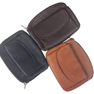 Leather Coin Purse - Zipper Handmade & Fair-Trade Leather Coin Pouch for Women with Key Ring with SNAP Button Lock