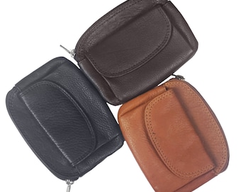 Leather Coin Purse - Zipper Handmade & Fair-Trade Leather Coin Pouch for Women with Key Ring with SNAP Button Lock