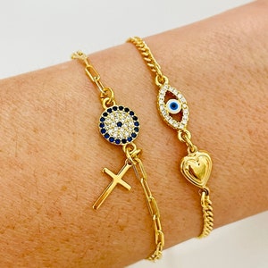 18k Gold Filled Blue Evil Eye Bracelet, Stacking Bracelet,  Evil Eye Protection Bracelet, Evil Eye Bracelet, Evil Eye Bracelet Set