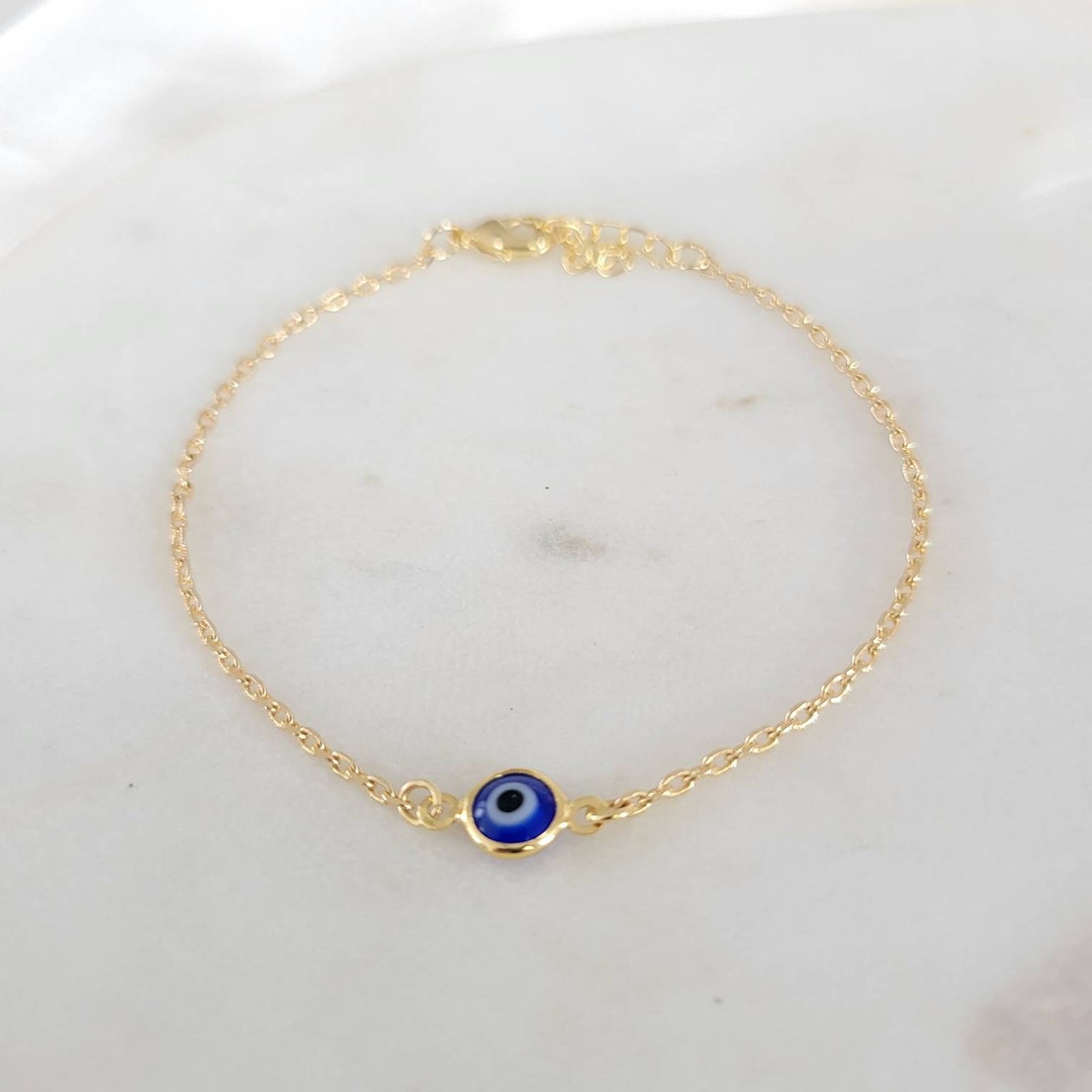 18k Gold Filled Blue Evil Eye Bracelet, Stacking Bracelet, Red Evil Eye