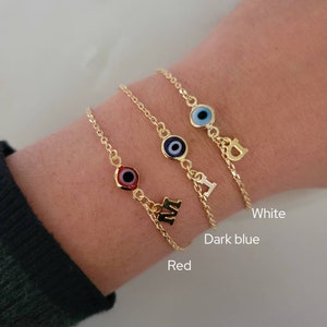 Gold Filled Evil Eye Bracelet Dangle Initial, Christmas Gift ,Tiny evil eye bracelet, Evil Eye Protection Bracelet,Personalized Gifts