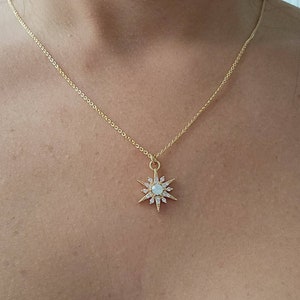 18K Gold North Star Necklace, Celestial jewelry , Opal Star Necklace, Dainty Opal Necklace, Genuine Opal Star Necklace,  Star Chain