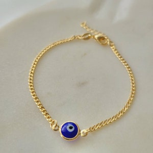 18k Gold Filled  Blue Evil Eye Bracelet, Valentine's Day Gift, Stacking Bracelet, Bluen Evil Eye Protection Bracelet, Evil Eye Bracelet