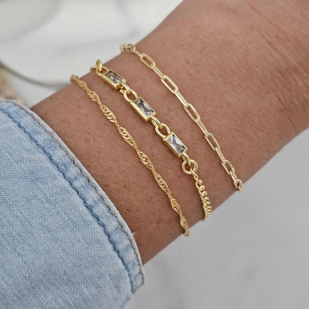 3 Piece Gold Bracelet Set, 18K Gold Filled Bracelet Set, Layered ...