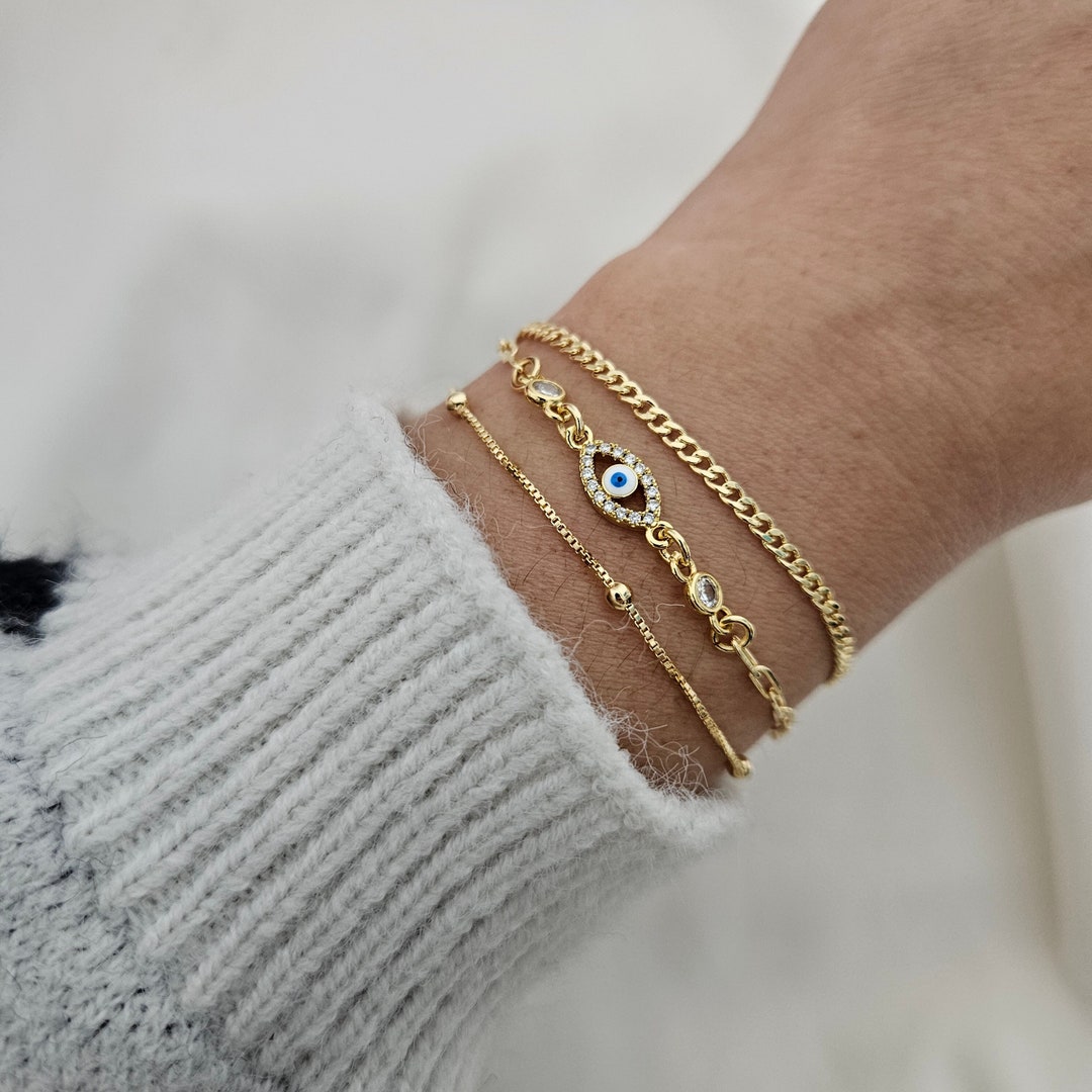 Gold Evil Eye Bracelet Set Protection Bracelet Lucky Evil Eye Bracelet