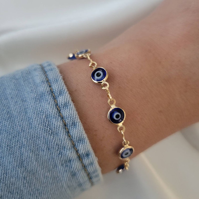 18k Gold Filled Blue Evil Eye Bracelet Stacking Bracelet Red Etsy