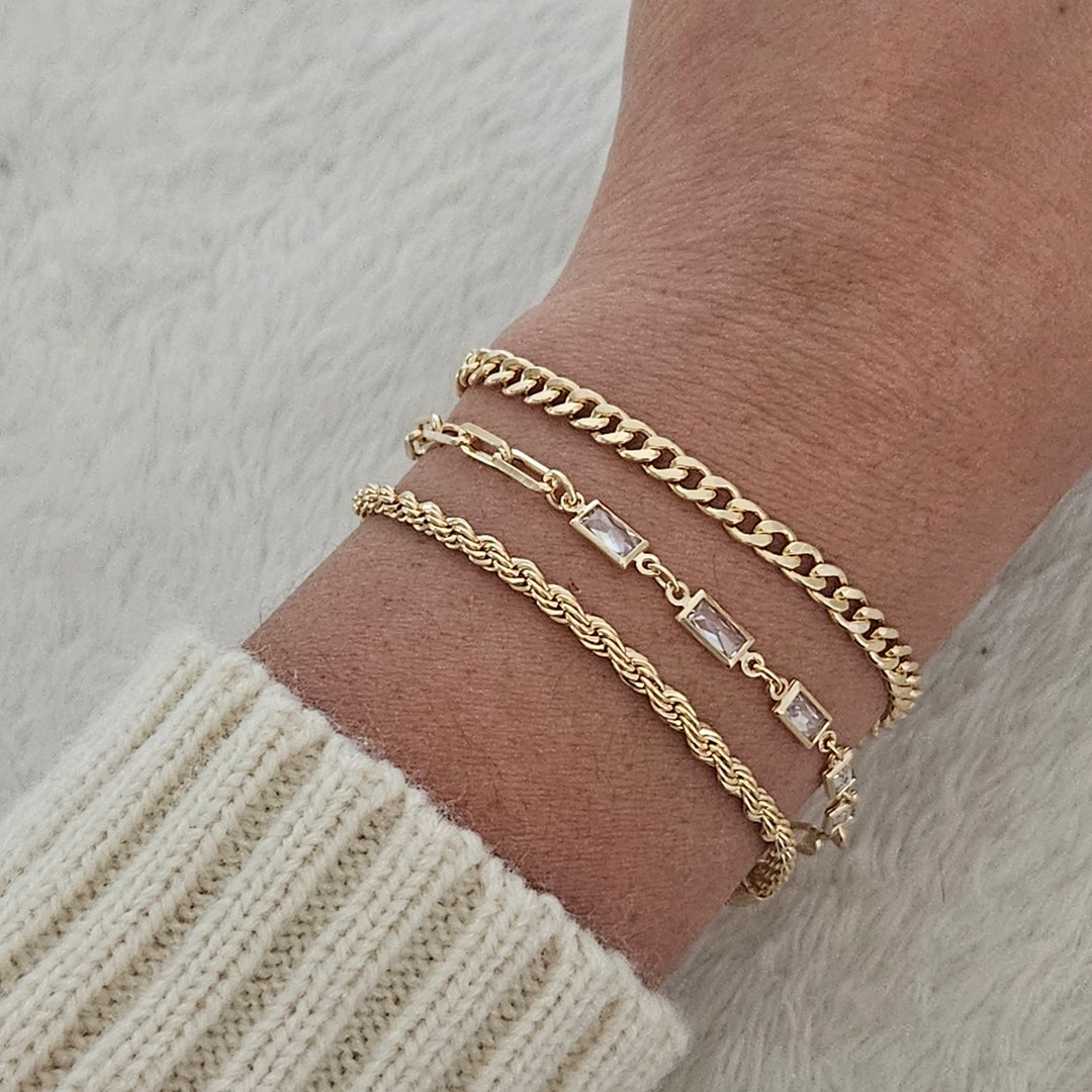 Gold Paperclip Chain Bracelet Womens Set Gold Stack Bracelet Gold