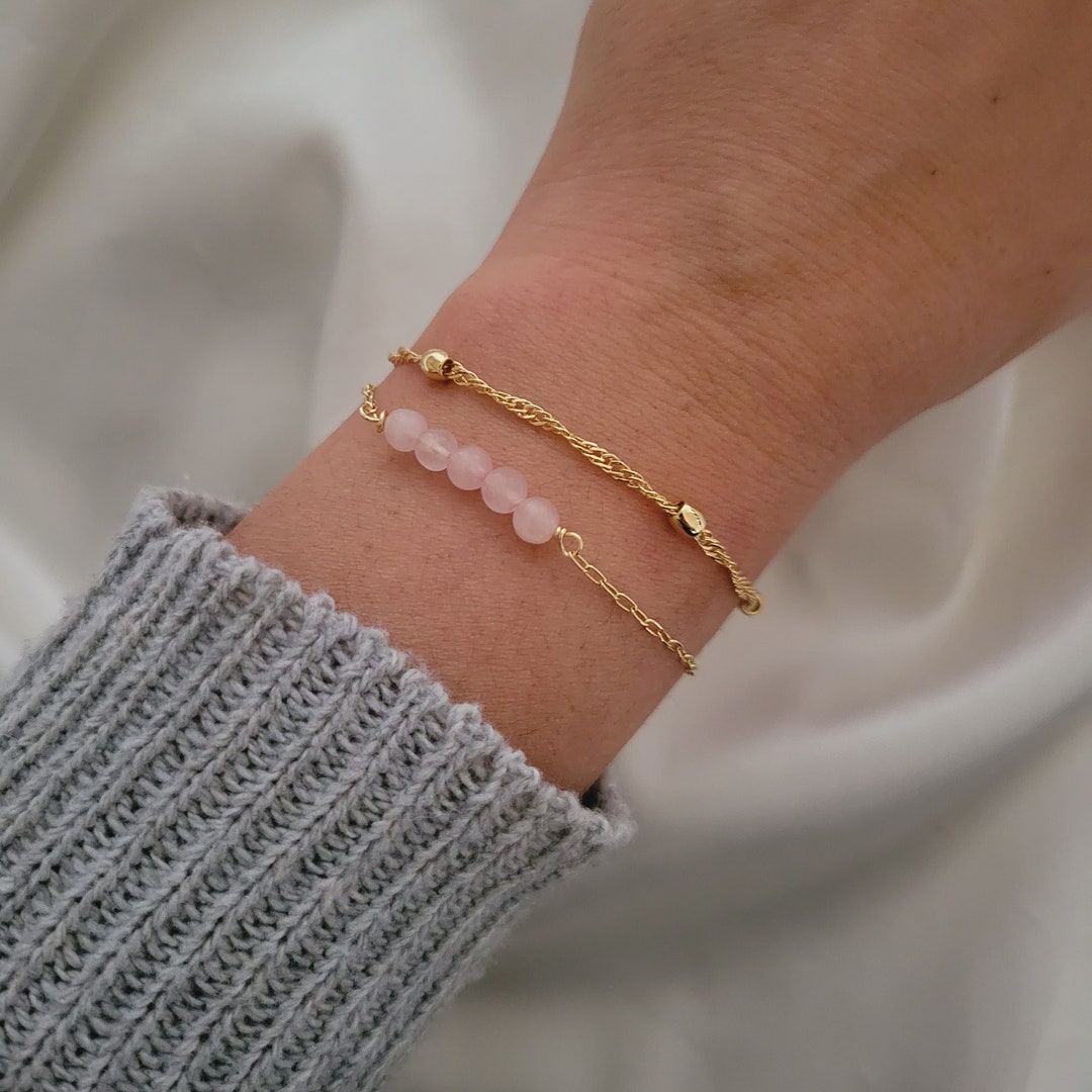Dainty Rose Quartz Bracelet, Valentine's Day Gift, Genuine Rose Quartz